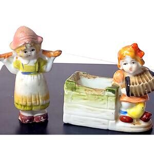1940s Vintage Made in Occupied Japan Girl w/Accordion Planter +Dutch Girl w/Pail